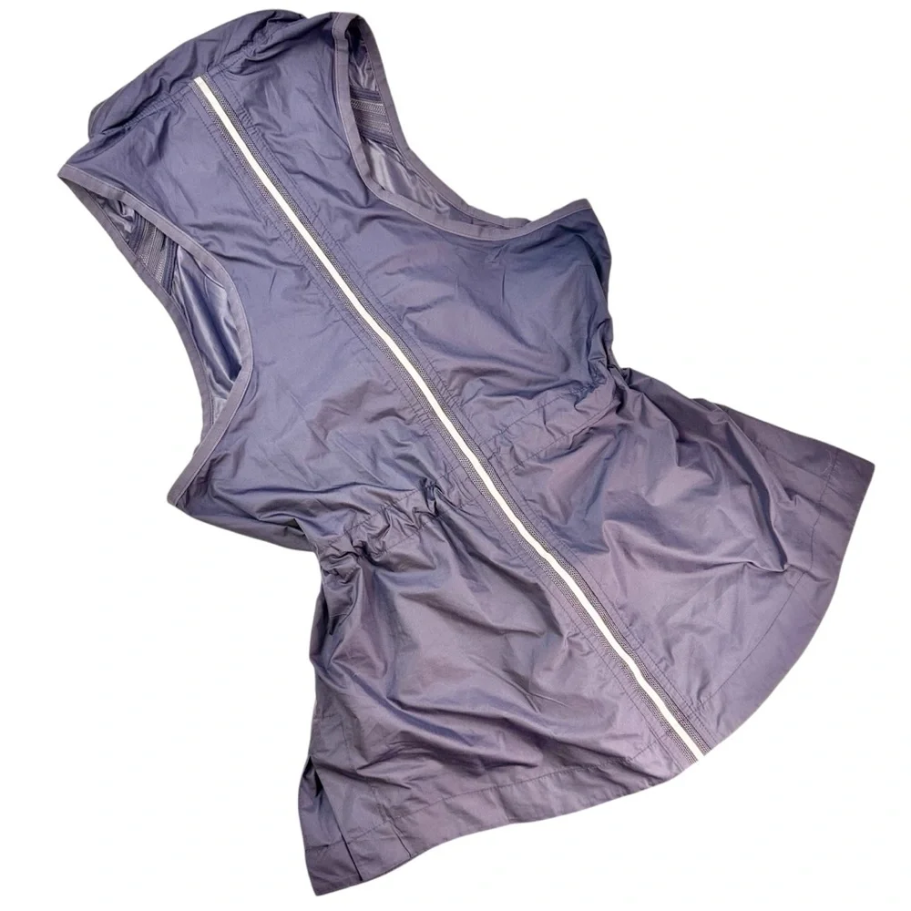 Athleta Performance Running Vest, Reflective Racerback Navy Blue with Hood, S